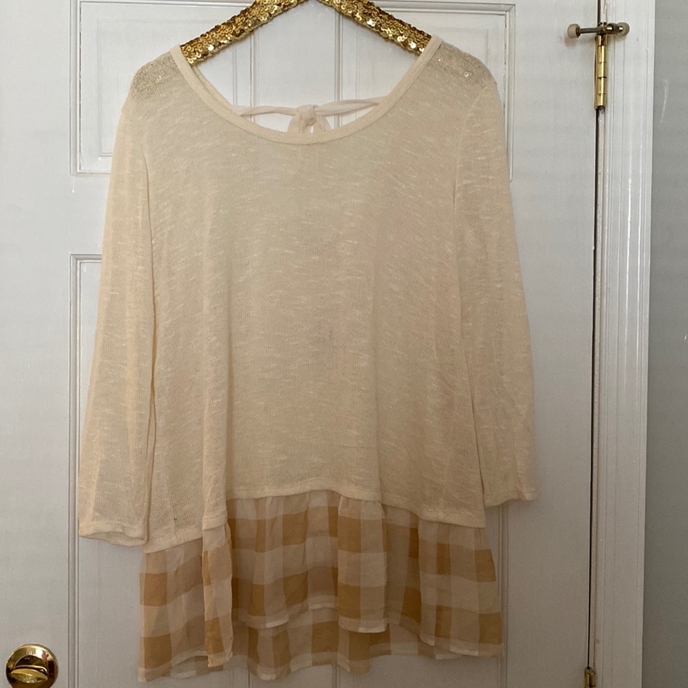 Charming Charlie Cream Ruffle Sweater Tie-Back Size XL NWT!